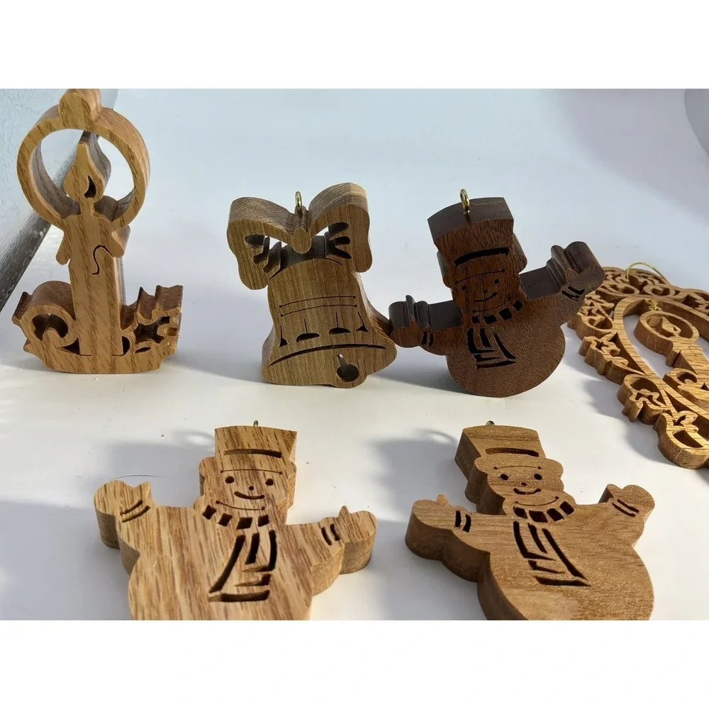 Carved Wood Christmas Ornaments‎ Set Of 7